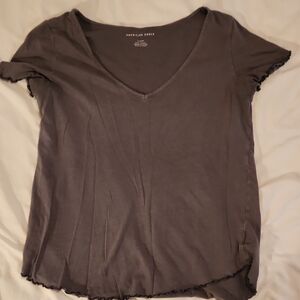 American Eagle Outfitters Charcoal V-Neck Tee